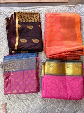 Colorful Silk Saree Bundle - Brown, Orange, Pink, Magenta